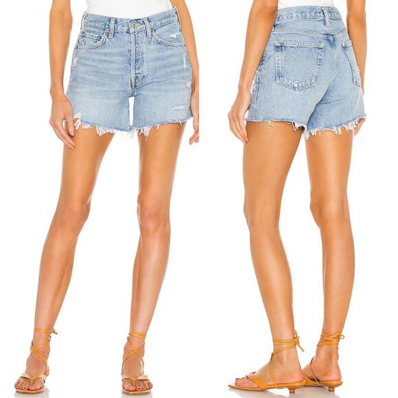 AGOLDE Parker Long Cutoff Denim Shorts Swapmeet Light Blue Size 29 - Picture 1 of 5